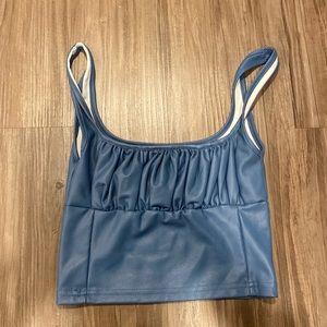 Blue faux leather crop top